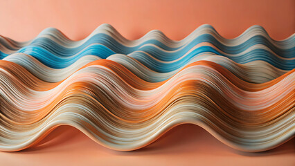 Abstract wavy layers of colorful paper or fabric create a mesmerizing visual texture with a soft gradient of warm and cool tones against a solid background