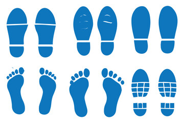 Human Footprint and Shoe Sole Icon Set – Walking Steps, Barefoot and Footprints Silhouette Collection