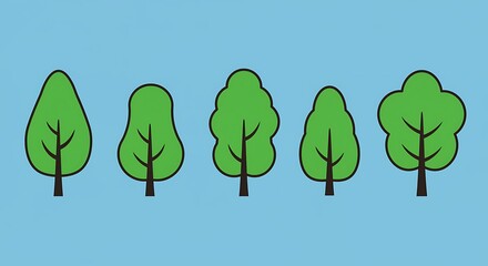 Simple green cartoon trees on a blue background