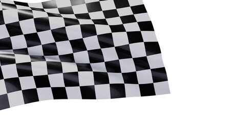 Fototapeta premium Black and white checkered flag waving. Perfect for sports, racing, victory themes.