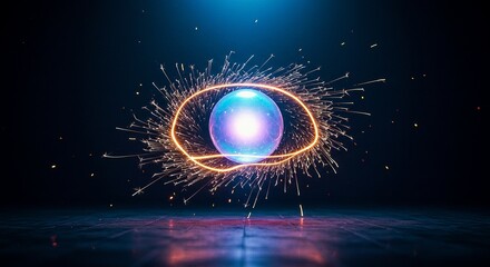 Captivating glowing orb surrounded by dynamic sparks and ethereal light, symbolizing innovation, energy, and cosmic wonder for futuristic projects.