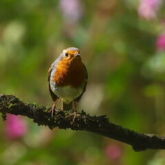 European Robin on a Mossy Branch