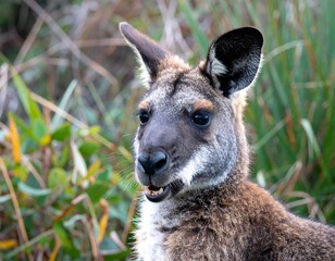Fototapeta premium Close-up of a kangaroo's head and upper body