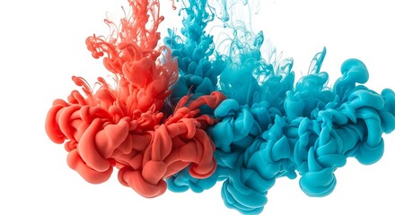 Obraz premium Red and blue ink swirling in water isolated on white background