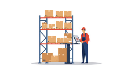 Logistics worker managing warehouse inventory with digital tablet