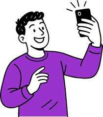  Flat vector design ilustration happy people with smartphone taking selfie