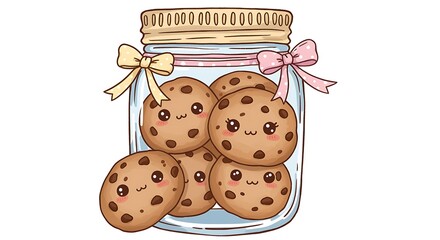 Cute chocolate chip cookies in a jar with ribbons