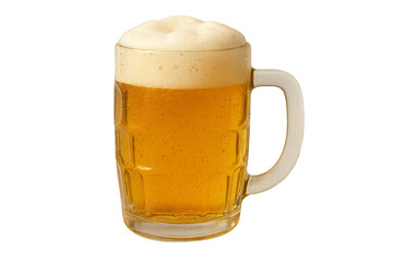 Golden Amber Frothy Beer Mug with White Foam on Black