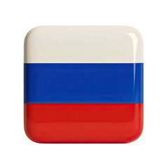 Shiny russian flag , 3D square isolated on transparent background