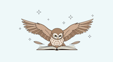 Fototapeta premium An Owl in Glasses With Open Book, Illustration of Learning and Wisdom Abstract