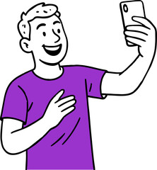  Flat vector design ilustration happy people with smartphone taking selfie