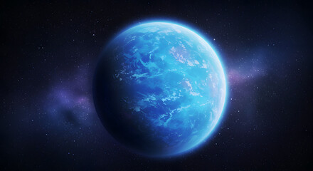Obraz premium Celestial Beauty: A luminous blue planet, possibly Earth-like, floats serenely in the vastness of space. This breathtaking illustration showcases the mesmerizing allure of celestial bodies.