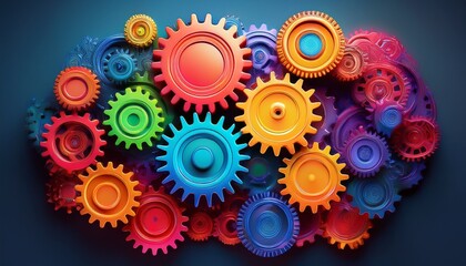 colorful toy gears on dark background