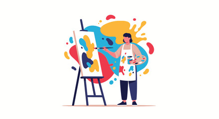 Abstract Painting Creation by Artist Illustrates Creative Expression and Artistic Endeavor