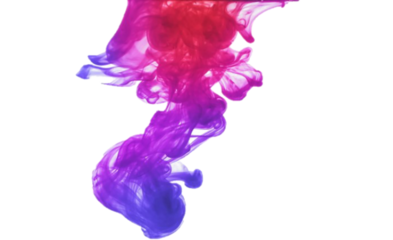 Vibrant pink and purple ink cloud dissolving in black water abstract