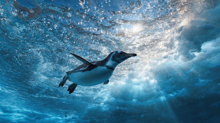 Obraz premium Penguin swimming underwater antarctic ocean wildlife photography marine environment close-up nature exploration