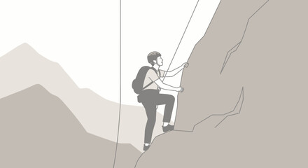 Ascending Mountaineer: A Climber&rsquo;s Journey Towards the Summit's Triumph and Majestic Vista