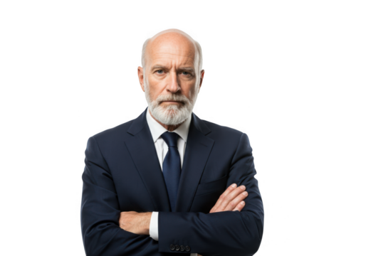 Serious businessman with folded arms isolated on transparent background - Powered by Adobe