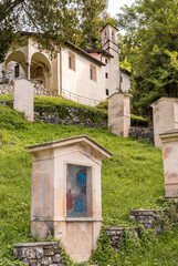 Ancient Church of Sant Anna above the village of Cuveglio, historic monastic retreat in provincia of Varese, Lombardy, Italy