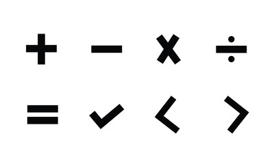 Addition, subtraction. Mathematical symbols icon. Calculator, math icon. Vector pictogram. Math symbols icon set.