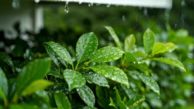 Farkleberry Hedge Drips Under Eave After Rain