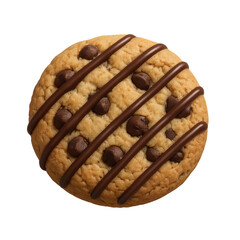 Delicious Chocolate Chip Cookie with Rich Drizzle on a Black Background