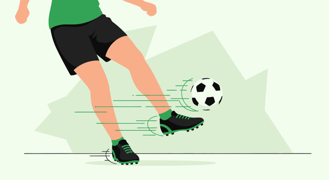 Athlete Kicking a Soccer Ball with Dynamic Motion, Action Illustrated with Speed Lines