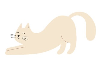 Stretching cat with closed eyes. Cute vector character for postcards, posters and notebooks