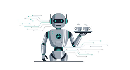Naklejka premium Automated Server Robot Delivering Cafetiere Drinks to Enhance the Experience
