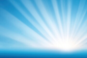 Abstract image of a bright white light source emerging from blurred, horizontal blue tones, suggesting a sunrise over the water or a bright, focused lens flare
