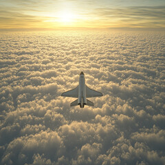 Spacecraft above sunset cloudscape