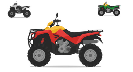 Colorful atv set showcasing various models in flat style