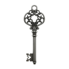 Ornate antique silver skeleton key isolated