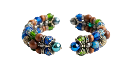 A vibrant, multi-colored beaded cuff bracelet, showcasing a mix of textures and hues,  with a unique winding design.