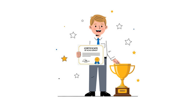 Celebrating Achievement: A Champion Holding a Certificate and Trophy with Joyful Expression