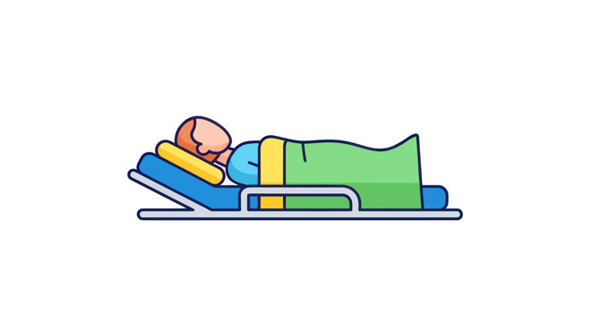 Colorful line icon of a patient lying on an adjustable medical stretcher or hospital gurney.