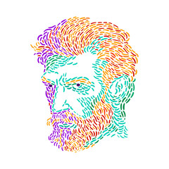 Van Gogh. Portrait of the Artist. Sketch, hand colored drawing. Vector illustration