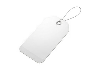 Blank white rectangular price tag with string for retail and product labeling transparent background