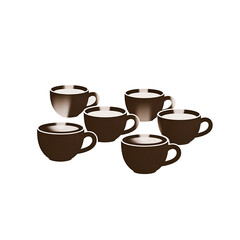 Six coffee cups with milk ready for a morning meeting or cafe setup, perfect for branding