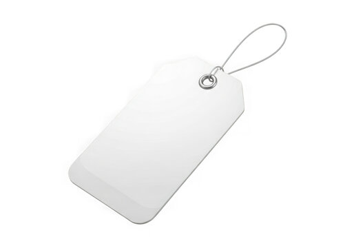 Blank white rectangular price tag with string for retail and product labeling transparent background