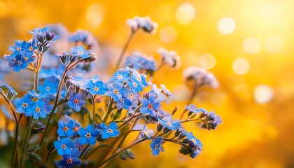 vibrant blue forget me nots on a sunny yellow background close up floral photography