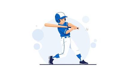 Baseball Player Preparing To Hit A Ball With A Bat, Illustration, Blue Uniforms