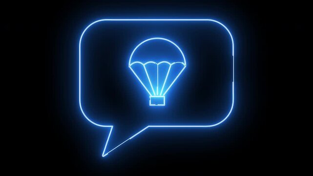 pop up chat icon and supply parachute icon with neon effect