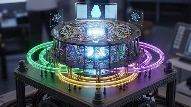 Exploring the Future of Quantum Computing: An Advanced Quantum Processing Unit with Vibrant Energy Circuits and Dynamic Light Displays