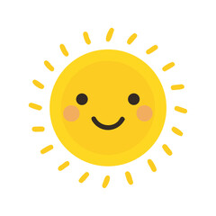 Colored vector icon of a cheerful yellow sun, symbolizing warmth, happiness, and children&rsquo;s illustration. Isolated on a transparent background	