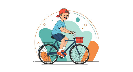 Fototapeta premium Boy Adventures Bicycle, Smiling And Enjoying A Pleasant Ride, Sporty And Happy Concept