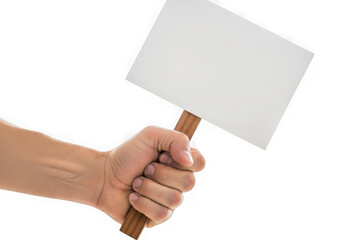 Human hand holding blank sign demonstrating protest message or information displayed transparent background