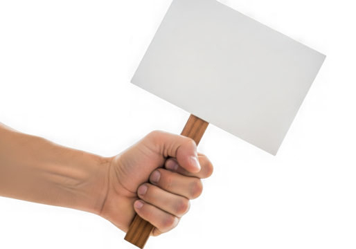 Human hand holding blank sign demonstrating protest message or information displayed transparent background