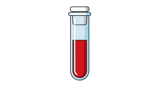 A simple cartoon illustration of a glass test tube filled with a red blood sample.