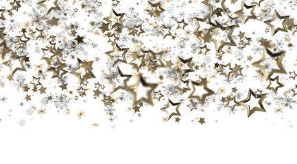 Sparkling gold stars and snowflakes on white. Perfect for holidays, celebrations, and winter designs.
